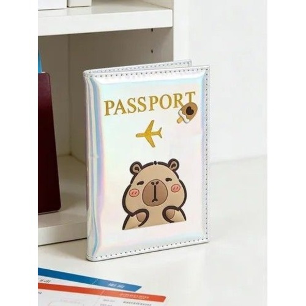 Holographic Capybara Passport Holder Iridescent Travel Cover Kawaii Animal